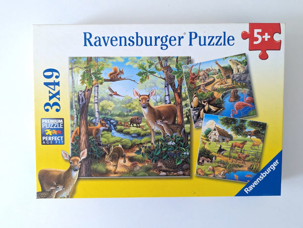 Puzzle 3x49, Wald-/Zoo-/Haustiere - Ravensburger, Ab 5 Jahre