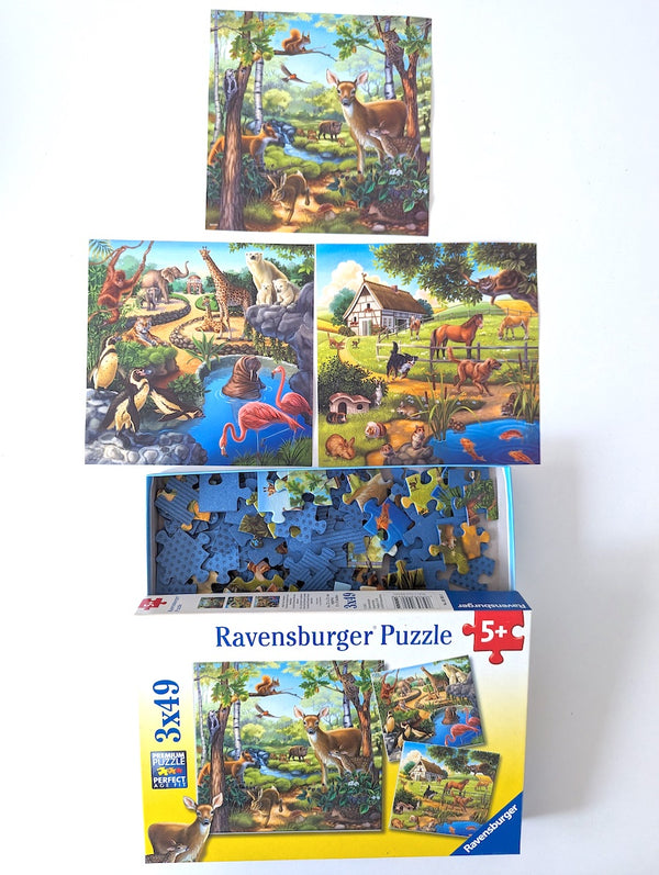 Puzzle 3x49, Wald-/Zoo-/Haustiere - Ravensburger, Ab 5 Jahre