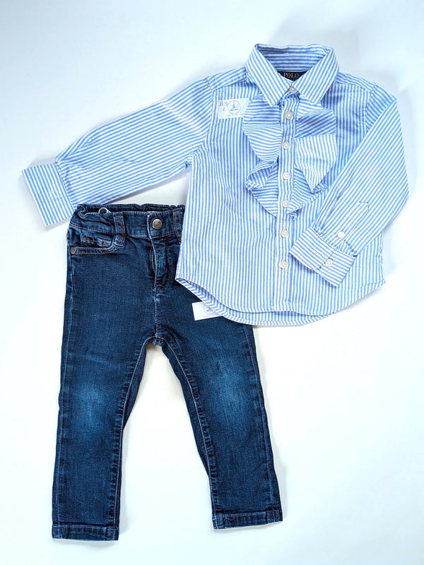 Hübsche Bluse mit Jeanshose - Ralph Lauren&Steiff, Mädchen Gr.86