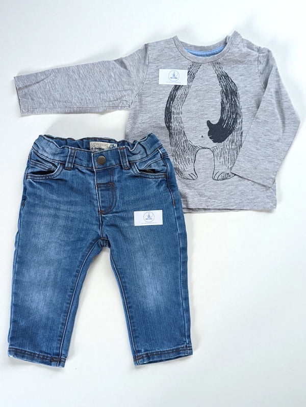 Langarmshirt Bär mit Jeans -LC  Waikiki&Tom Tailor, Junge Gr.74