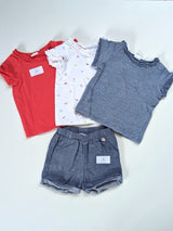 Sommer: 3er-Set T-Shirts mit dünner Shorts - H&M, Mädchen Gr.68