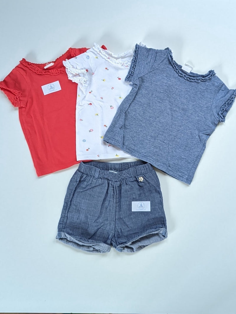 Sommer: 3er-Set T-Shirts mit dünner Shorts - H&M, Mädchen Gr.68