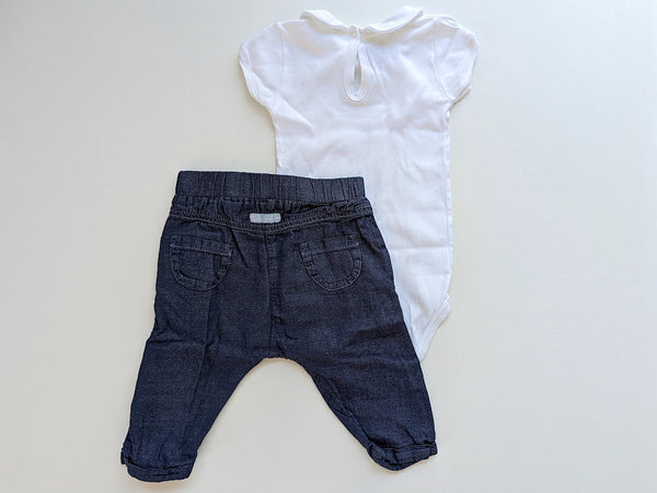 Hübscher Body mit dünner Stoffhose - Petit Bateau, Mädchen Gr.74