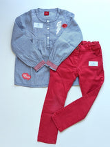 Dünne Bluse mit Applikationen und Hose -S.Oliver&Topolino, Mädchen Gr.104/110