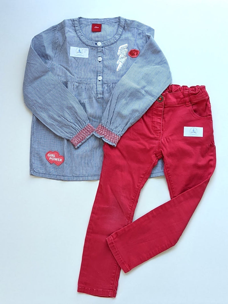 Dünne Bluse mit Applikationen und Hose -S.Oliver&Topolino, Mädchen Gr.104/110