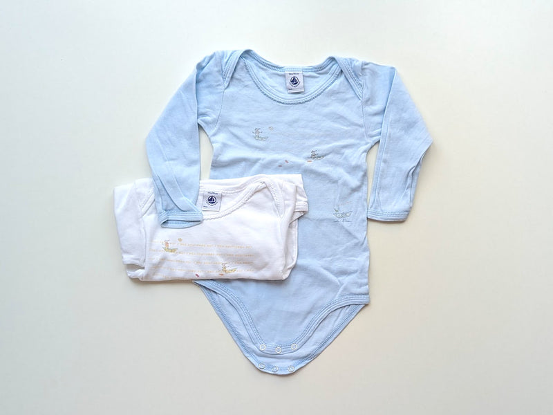 2 er Set: Dünne Langarmbodys mit kleinen Mäusen - Petit Bateau, Gr.74