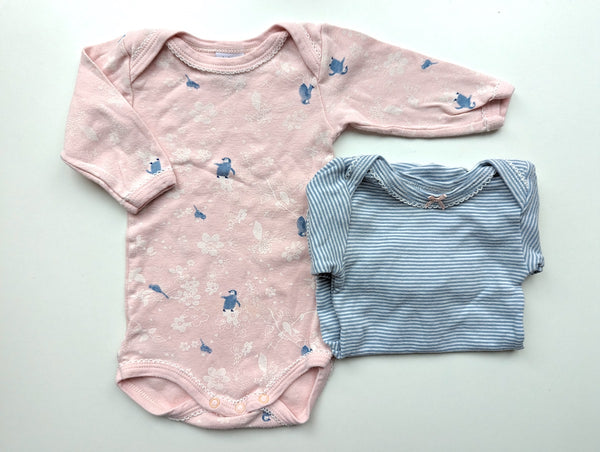 2er Set Langarmbodys mit Vogelküken - Petit Bateau, Mädchen Gr.56