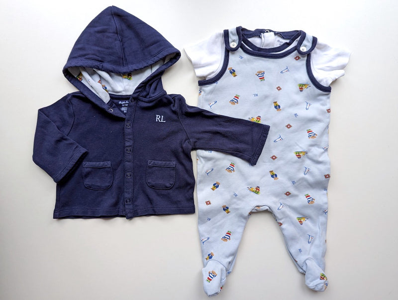 3-tlg. Outfit: Strampler mit Body und Jäckchen - Ralph Lauren, Unisex Gr.62