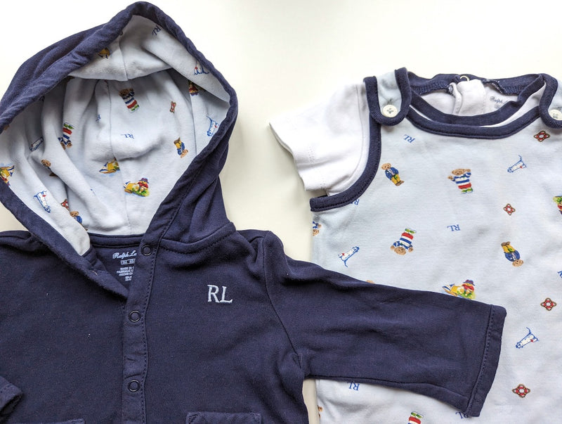 3-tlg. Outfit: Strampler mit Body und Jäckchen - Ralph Lauren, Unisex Gr.62