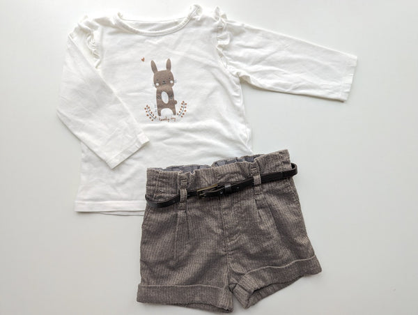 2er Set: Langarmshirt mit schicker Stoffhose - Staccato & H&M, Mädchen Gr.62/68