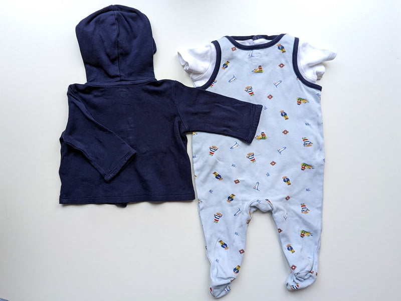 3-tlg. Outfit: Strampler mit Body und Jäckchen - Ralph Lauren, Unisex Gr.62